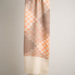 Handgewebter Schal aus 100% reiner Pashmina-Wolle mit Mandarine/hellbraunem Karo-Muster Verlauf