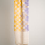 Handgewebter Schal aus 100% reiner Pashmina-Wolle mit quadratischem Muster im gelb-blauen Farbverlauf