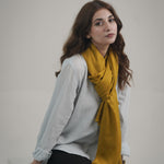 Honiggelber, handgewebter Schal aus 100% reiner Pashmina-Wolle mit traditionellem Chasme Bulbul (Augen des Nachtigalls) Muster